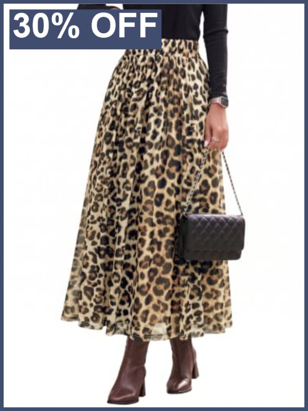 High Waist A-Line Flowy Midi Skirt for Women Elastic Waist Long Skirt
